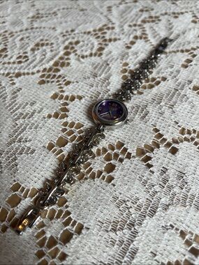 L.E.I. Y2K Butterfly Link Watch, Silvertone & Purple, 6" or 6.75”